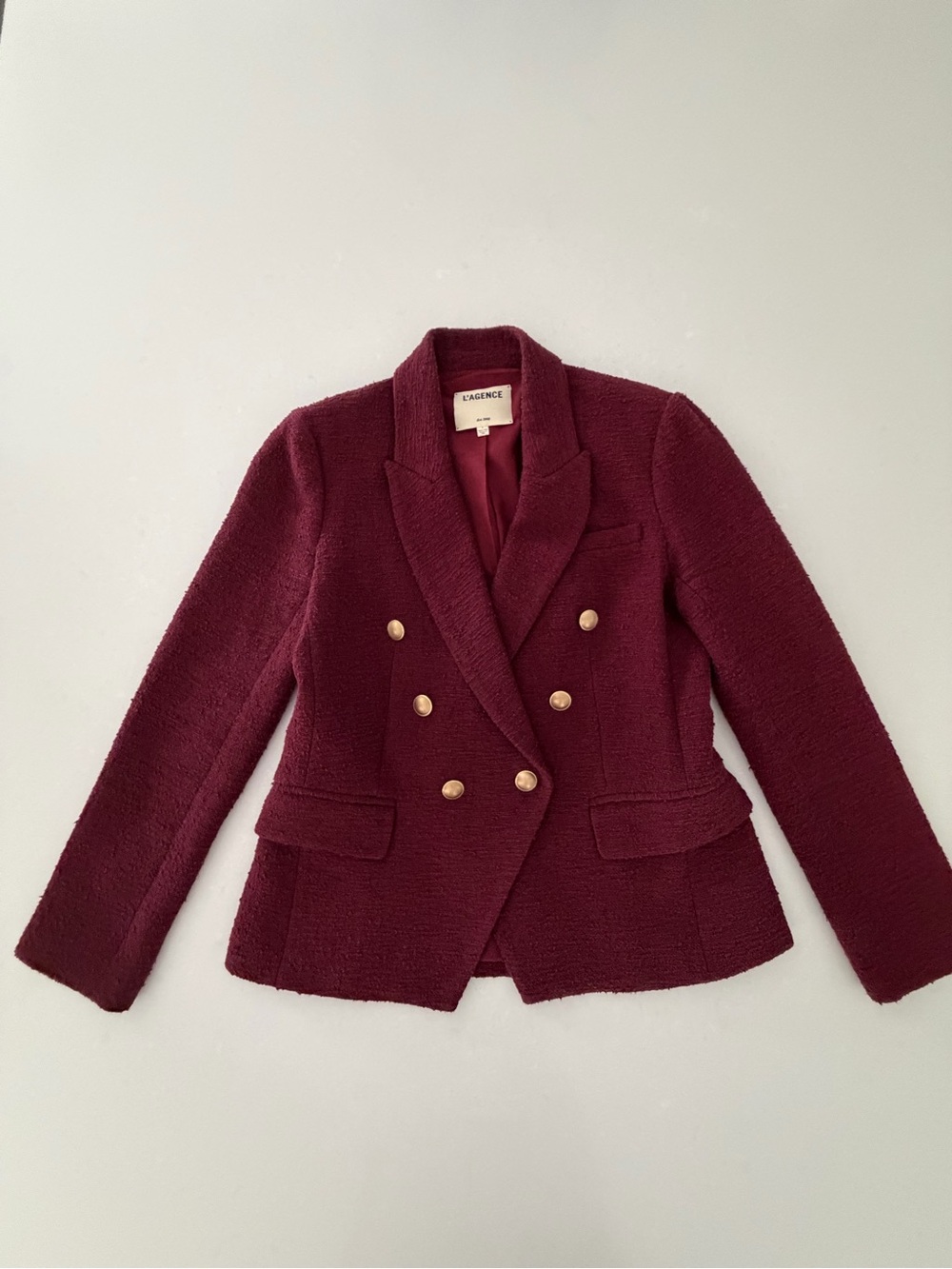 L'AGENCE Women's Wine Double-Breasted Blazer with Gold Buttons
